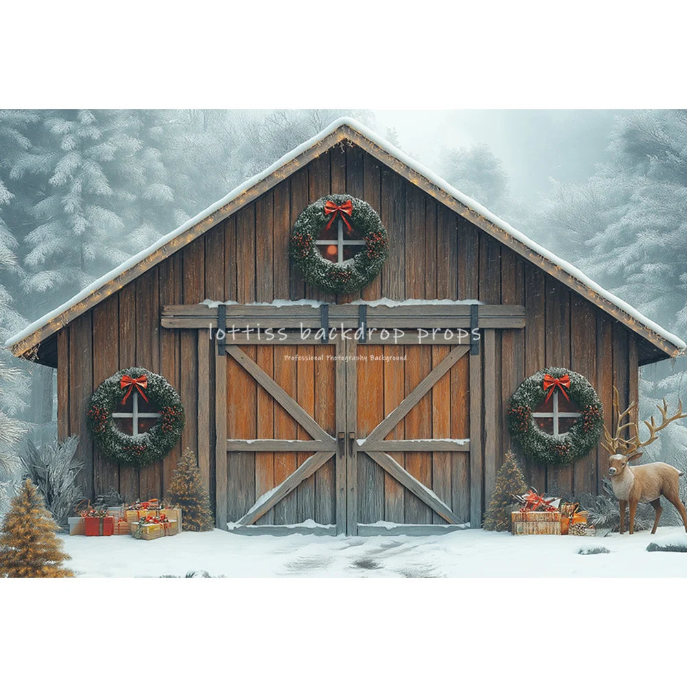 Winter Carousel Wooden Barn Cottage Backdrops Kids Adult Photography Child Baby Photocall Snowflake Forest Backgrounds