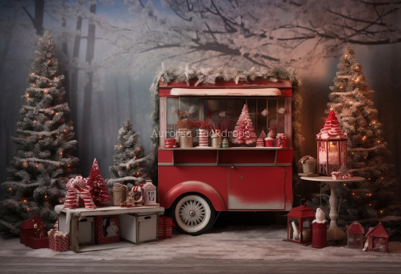 Hot Chocolate Cart With Christmas Decorations Tree Backdrops Kids Baby Photography Child Adult Photocall Xmas Store Background