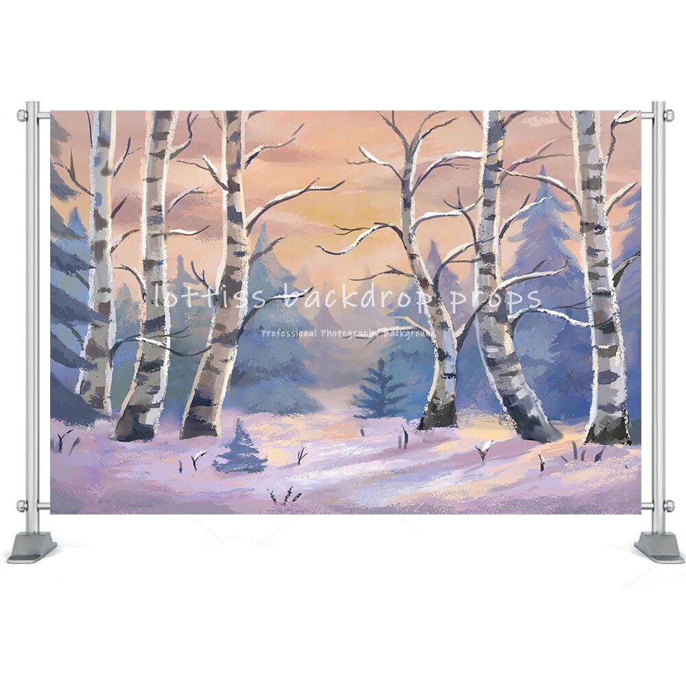 Winter Snowflake Photography Backdrop Wonderland Snow Forest Mountain Natural Landscape Festival Party House Decor Background