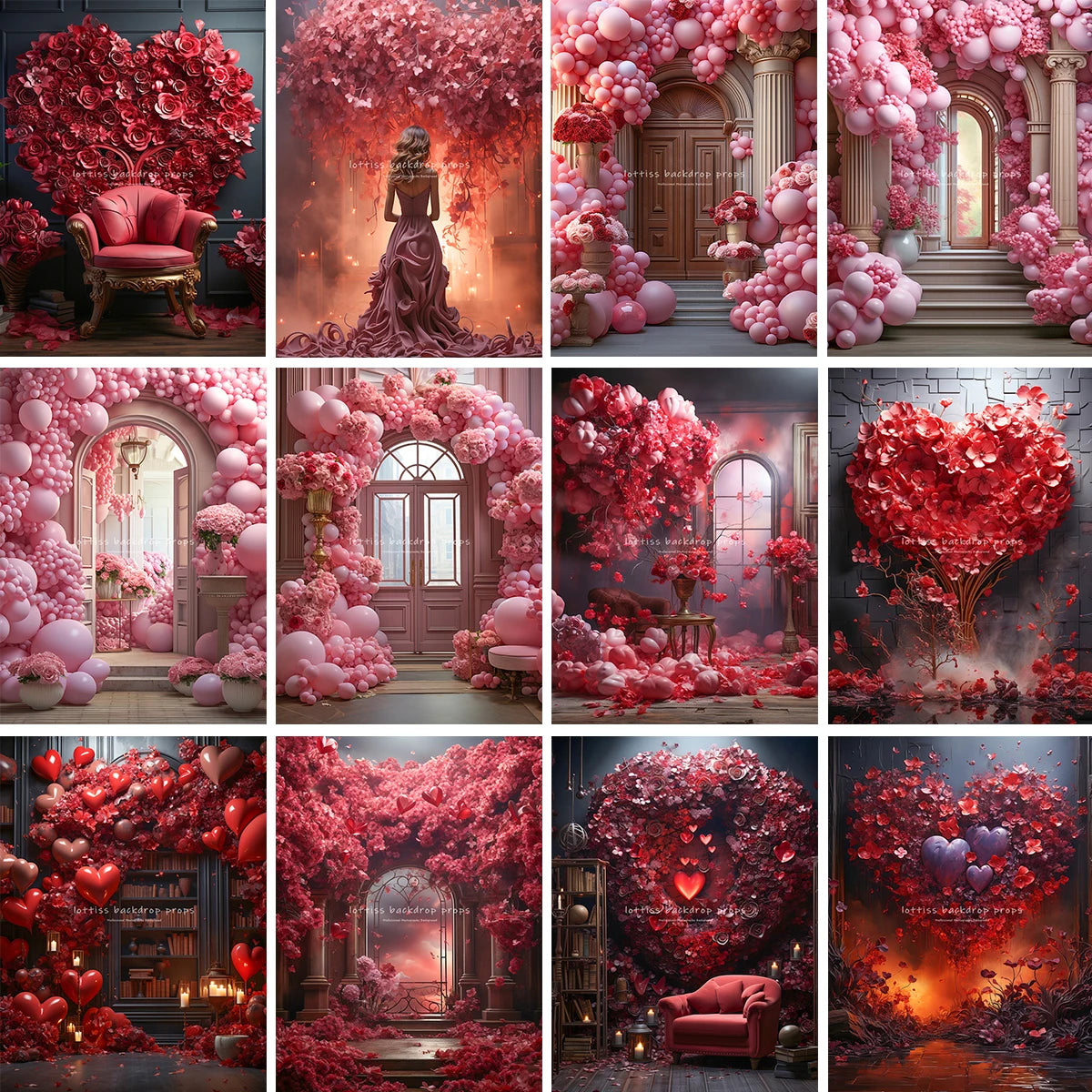 Valentine's Day Rose Floral Backdrops Lover Adult Photography Child Baby Photocall Red Floral Door Heart Balloons Backgrounds