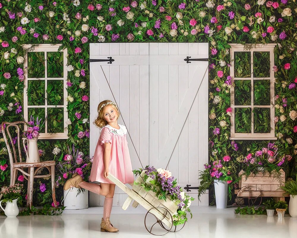 Spring House Front Backdrops Kids Girl Photography Baby Birthday Adult Flower Wall Photocall Props Garden Floral Background