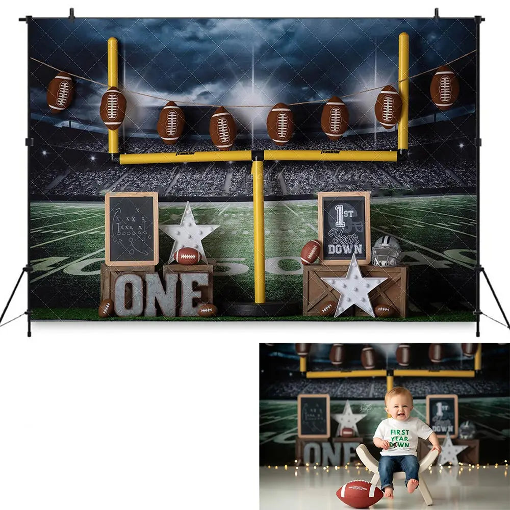 Sports Theme Game On Backdrop Football Playground Kids Baby Cake Smash Photography Props Child Adult Photo Studio Backgrounds