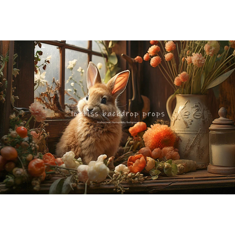 Spring Easter Bunny Garden Backdrops Kids Adult Photography Child Baby Photocall Retro Rustic Wall Flower Windows Backgrounds