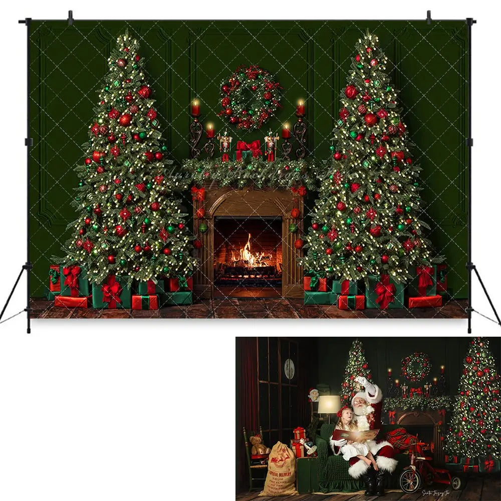 Christmas Indoor Decor Winter Night Kids Baby Cake Smash Photography Backdrop Child Family Photo Shoot Studio Backgrounds