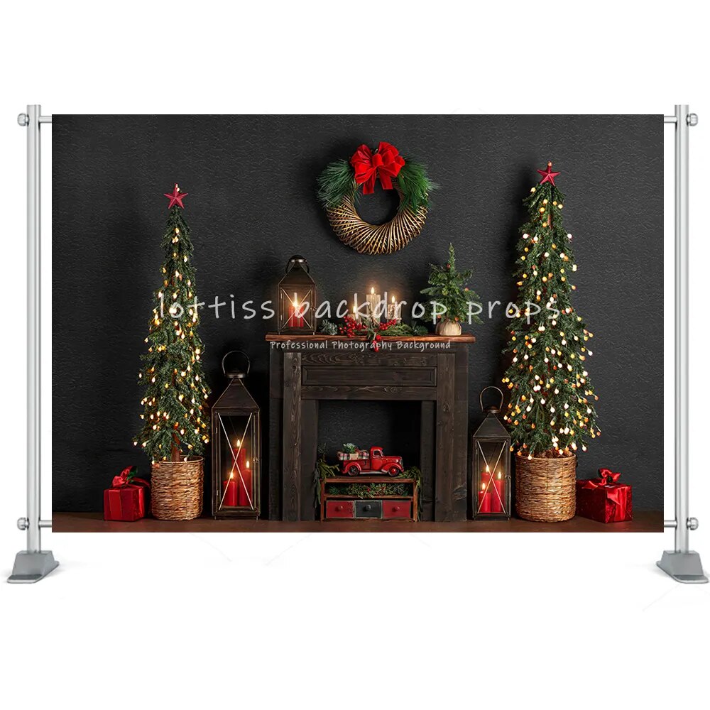 Christmas Room Backdrop Photography Fireplace Windows Toys Wreath Winter Family Party Kids Birthday Background Photo Studio