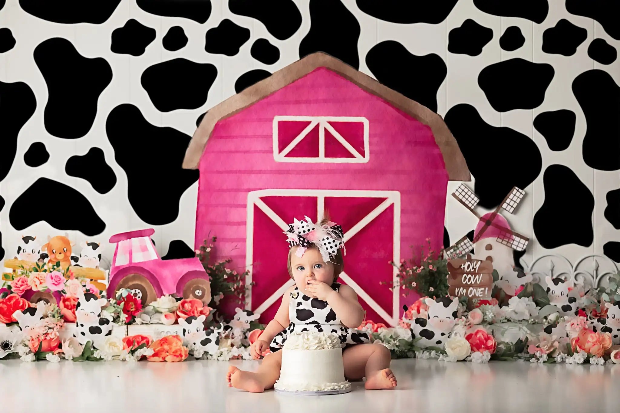 Holy Cow Pink Barn Backdrop Kids Baby Cake Smash Photography Props Child Girls Adult Photo Shoot Studio Backgrounds