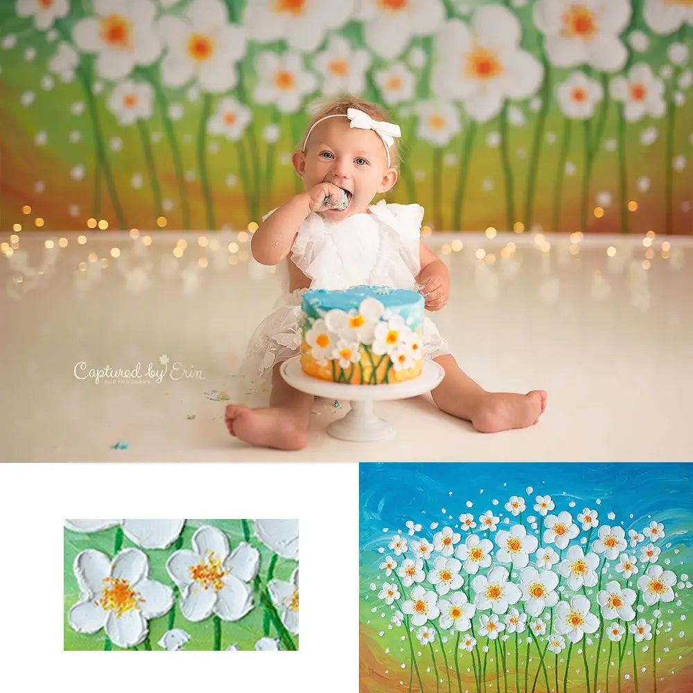 Dancing Daisies Backdrop Spring Floral Kids Baby Cake Smash Photography Props Child Girls Adult Birthday Party Backgrounds