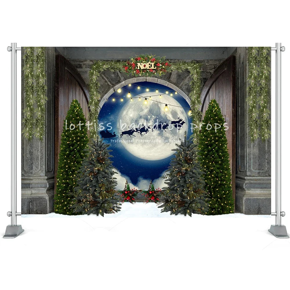 Christmas Backdrop Fireplace Barn Door Snowflake Reindeer New Year Gift Trees Kids Family Portrait Photography Background