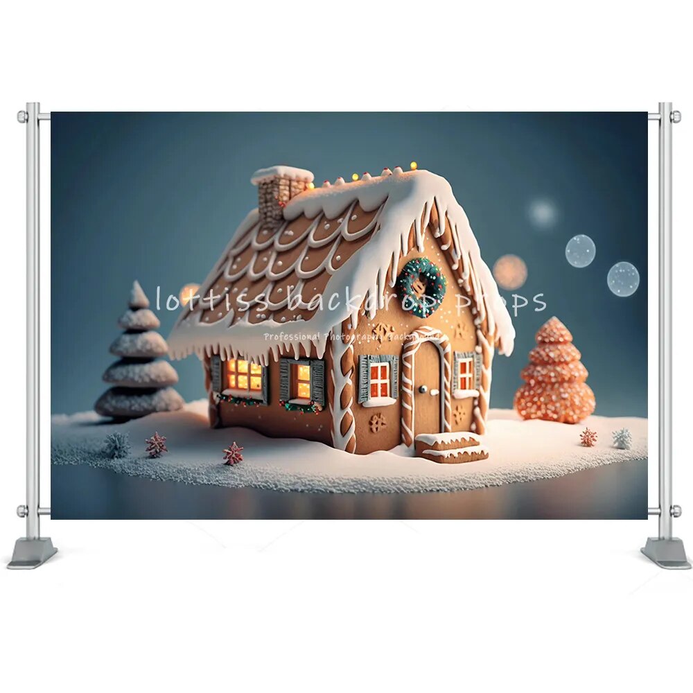 Christmas Backdrop Winter Santa Claus Boots Candy House Snow Forest Tree Farm Family Portrait Photography Background