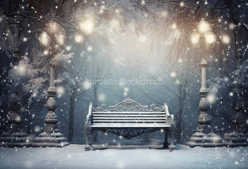 Snowy Park Chair Backdrops Kids Adult Photography Props Child Baby Photocall Decors Snowflake Winter Forest Background