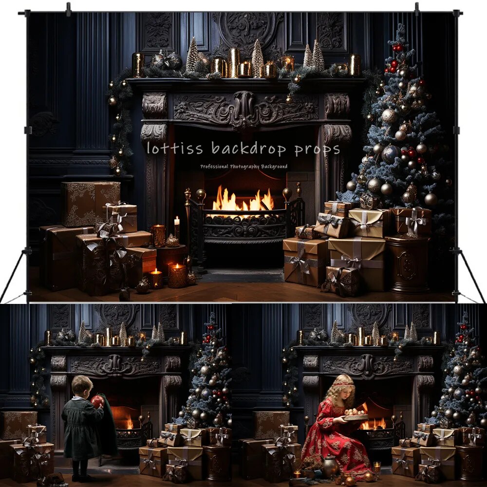 Christmas Classic Fireplace Backdrops Kids Baby Photography Props Child Adult Festival Xmas Treees Living Room Background