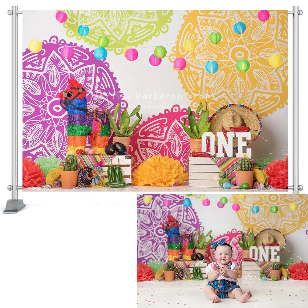 Fiesta Backdrops Kids Cake Smash Props Children Baby Portrait Photocall Mexico Cowboy Background Photography Photostudio