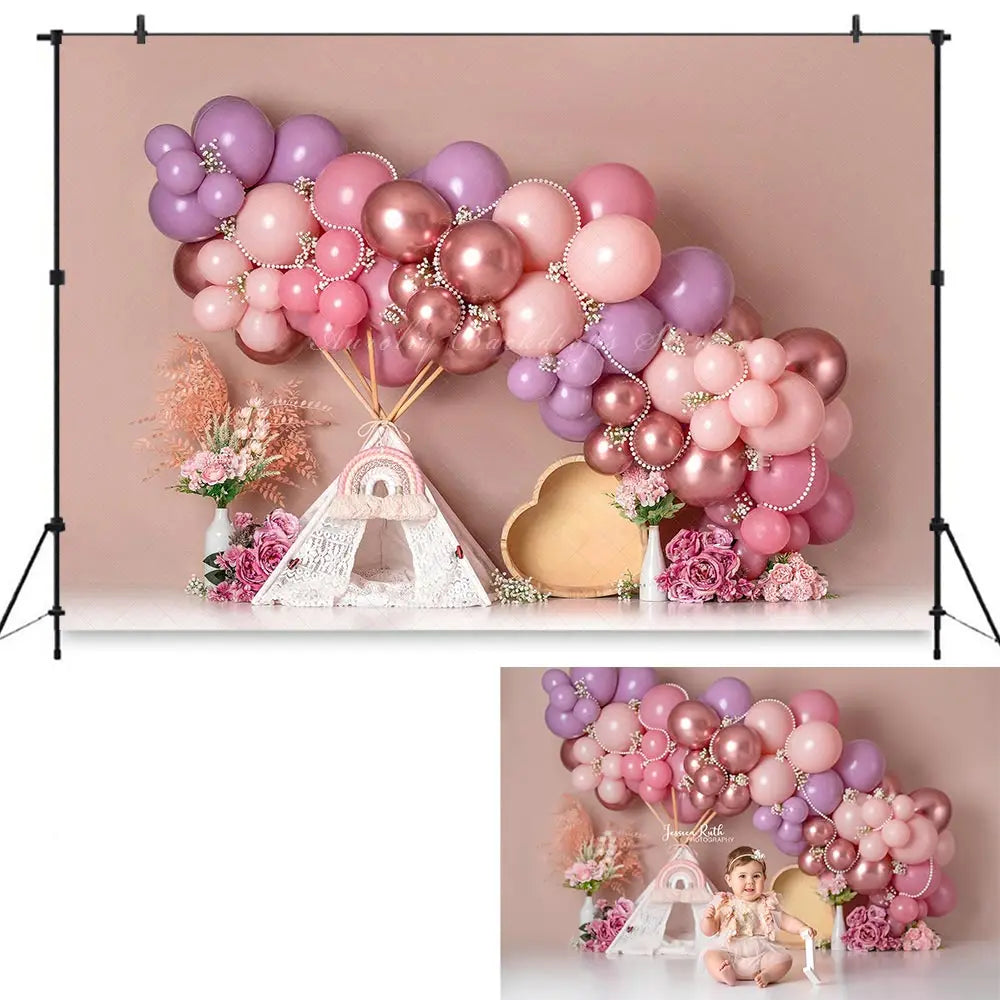 Blush Floral Dream Photography Backdrop Kids Baby Cake Smash Photocall Decor Floral Balloons Child Girls Adult Studio Background