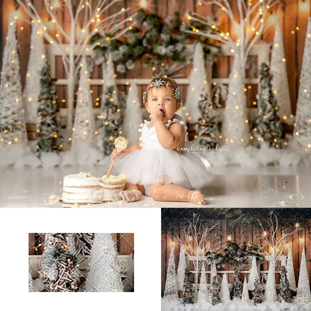 Christmas Midnight Froest Backdrop Kids Baby Cake Smash Photography Props Child Adult Birthday Snowy Studio Backgrounds