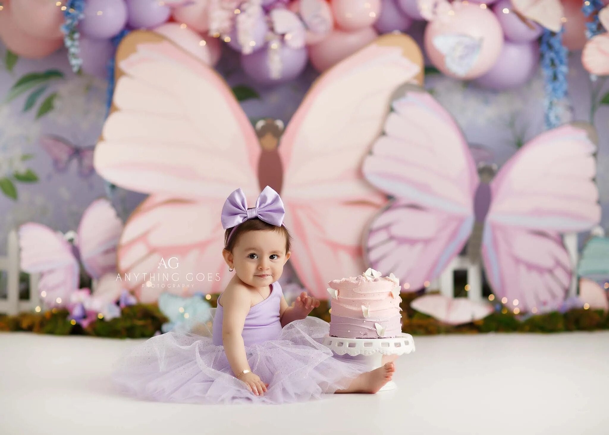 Butterflies Cake Smash Backdrops Kids Grirl Photography Props Child Baby Phhotocall Garden Spring Floral Butterfly Background