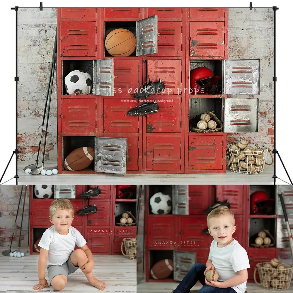 Vintage Locker Room Basketball Backdrops Kids Cake Smash Photography Child Baby Photocall Football Decors Background