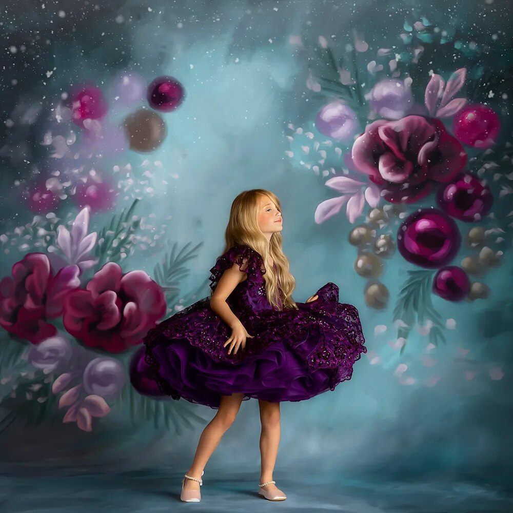 Xmas Purple Floral Backdrops Kids Baby Photography Props Child Adult Photocall Decors Winter Flower Background