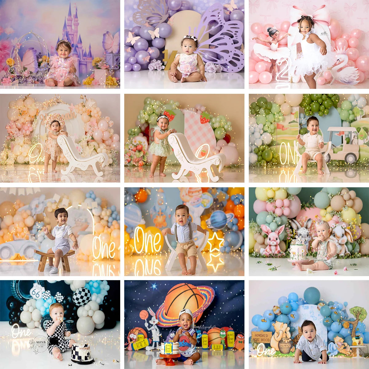 Balloon Arch Photography Backdrop Girls Boys Birthday Party Decors Child Adult Floral Castle Butterfly Cake Smash Backgrounds