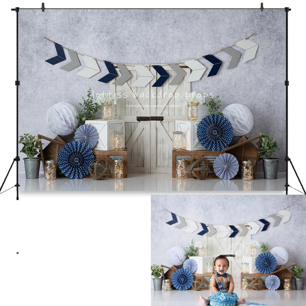 Wooden Door Paper Floral Backdrops Boy Child Photography Props Kids Baby Photocall Decors Backgrounds