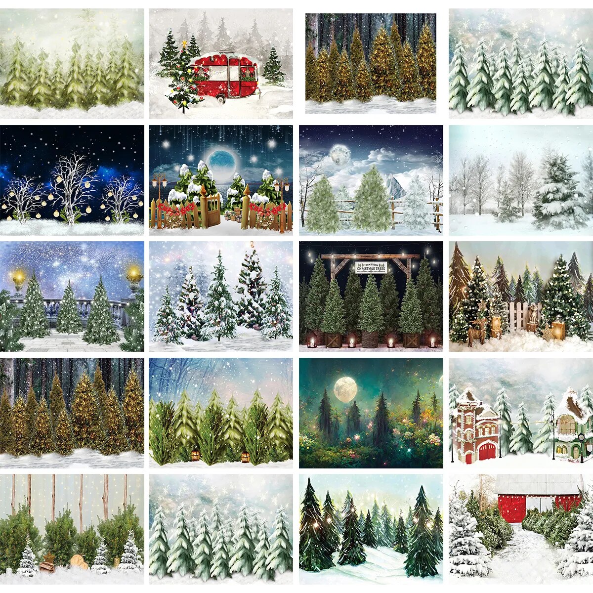 Arrière-plan de photographie de forêt de neige d'hiver, série One, montagnes, pin, flocon de neige, renne, arrière-plan de photographie, accessoires de Portrait pour enfants et adultes