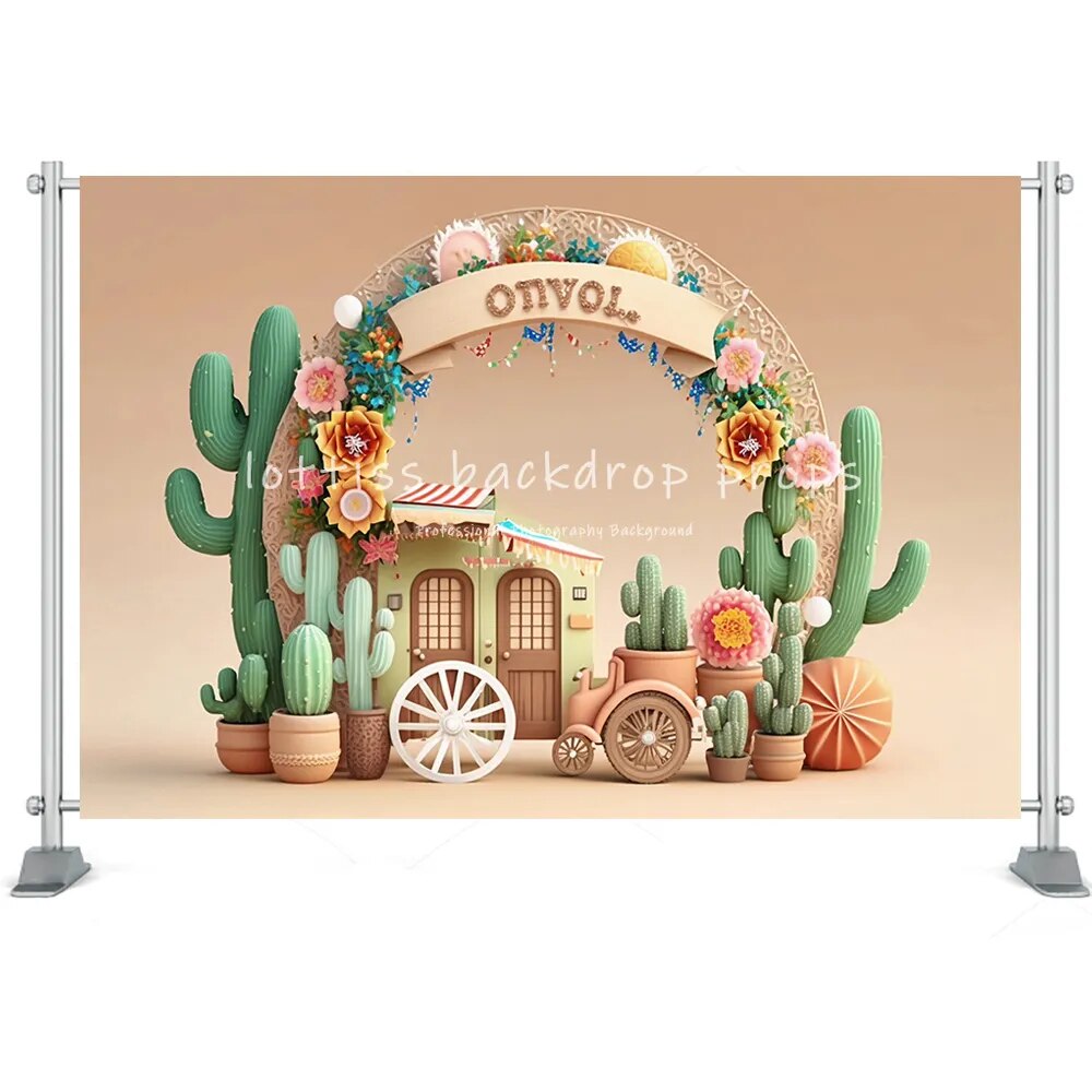 Toile de fond pour photographie thème Fiesta du mexique, peinture 3D, Cactus du désert d'été, décor de fête d'anniversaire pour enfants, Festival, garçon