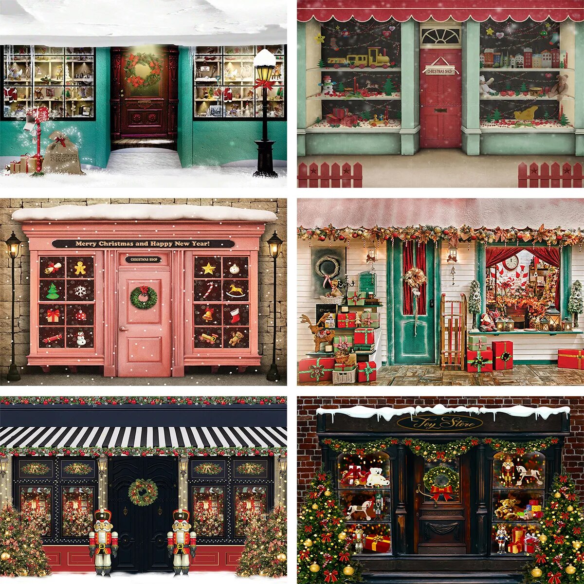 Christmas Toy Store Photography Backdrop Toy Horse Gingerbread House Xmas Room Kids Portrait Background Vintage Wood Door Decor