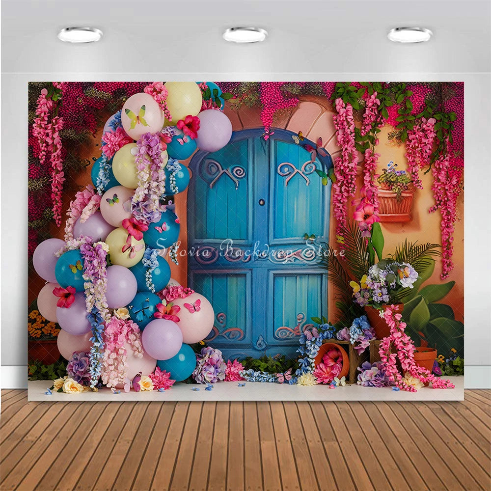 Enter La Castia Photo Background Princess Birthday Cake Smash Photography Backdrop Butterfly Balloon Flowers Photo Studio Props