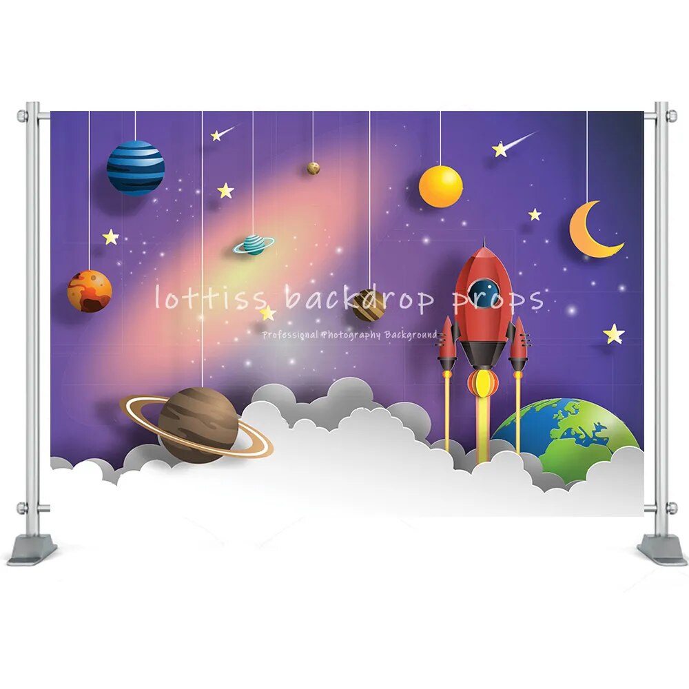 Cake Smash Photography Backdrop Space Themed Stars Rocket 1st Birthday Party Decor Kids Boy Astronaut Photographic Backgrounds