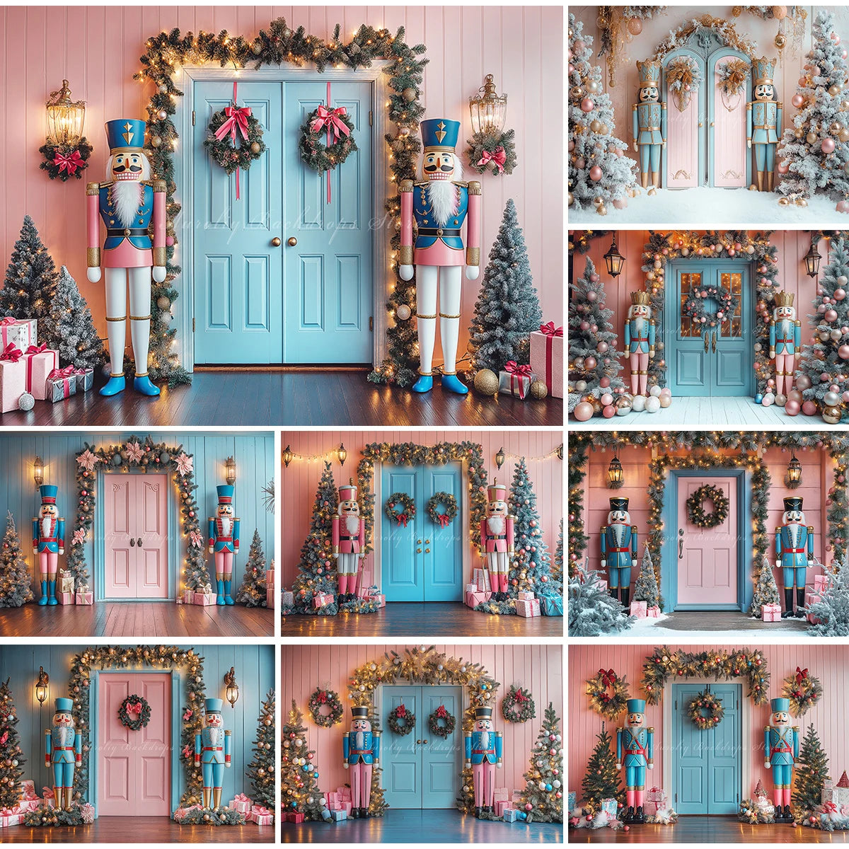 Pink and Blue Toyman Photography Backdrop Christmas Themed Kids Baby Cake Smash Photocall Decors Studio Backgrounds