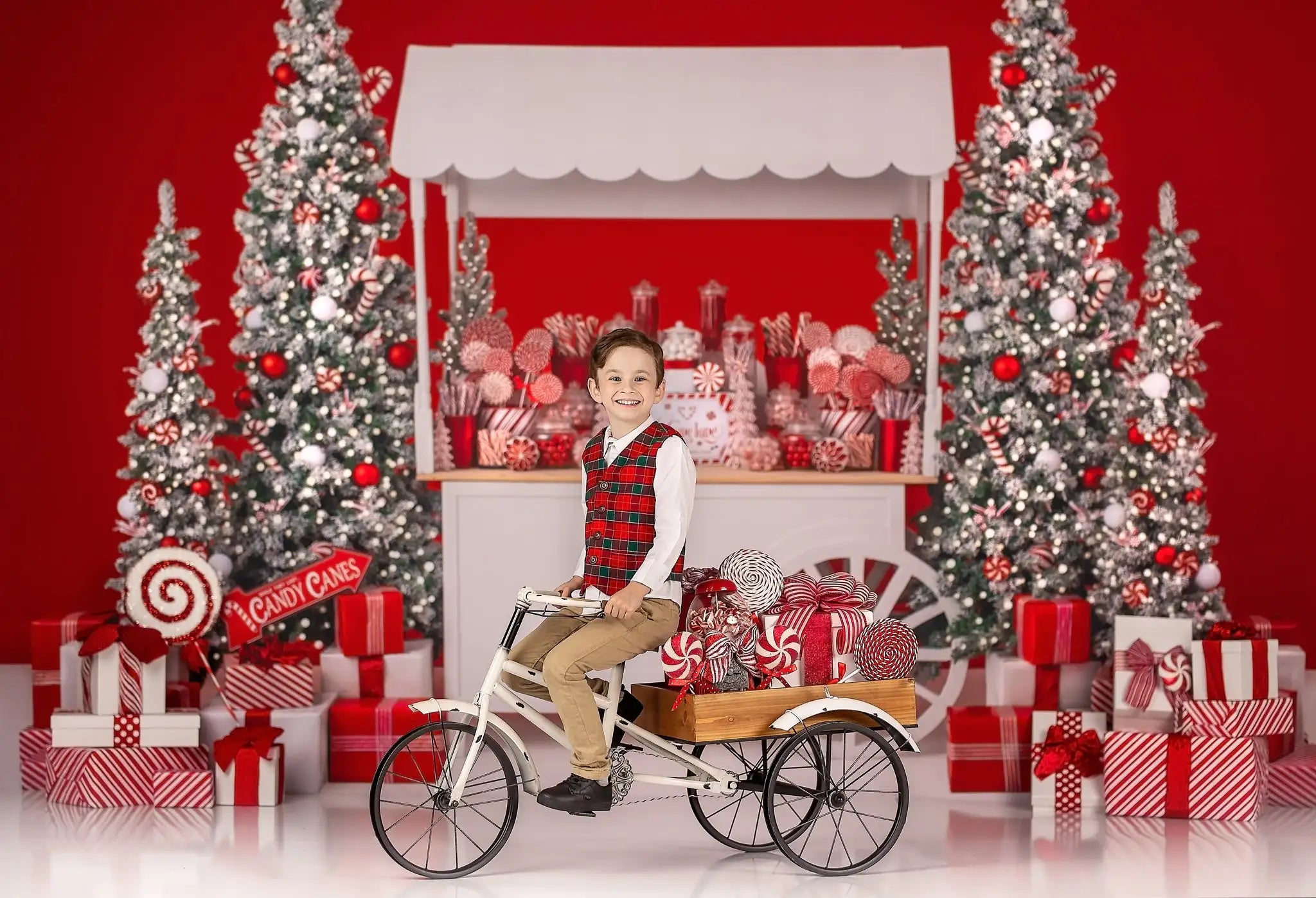 Candy Cane Sweets Cart Backdrop Happy Christmas Kids Baby Cake Smash Photography Props Child Girls Birthday Studio Backgrounds