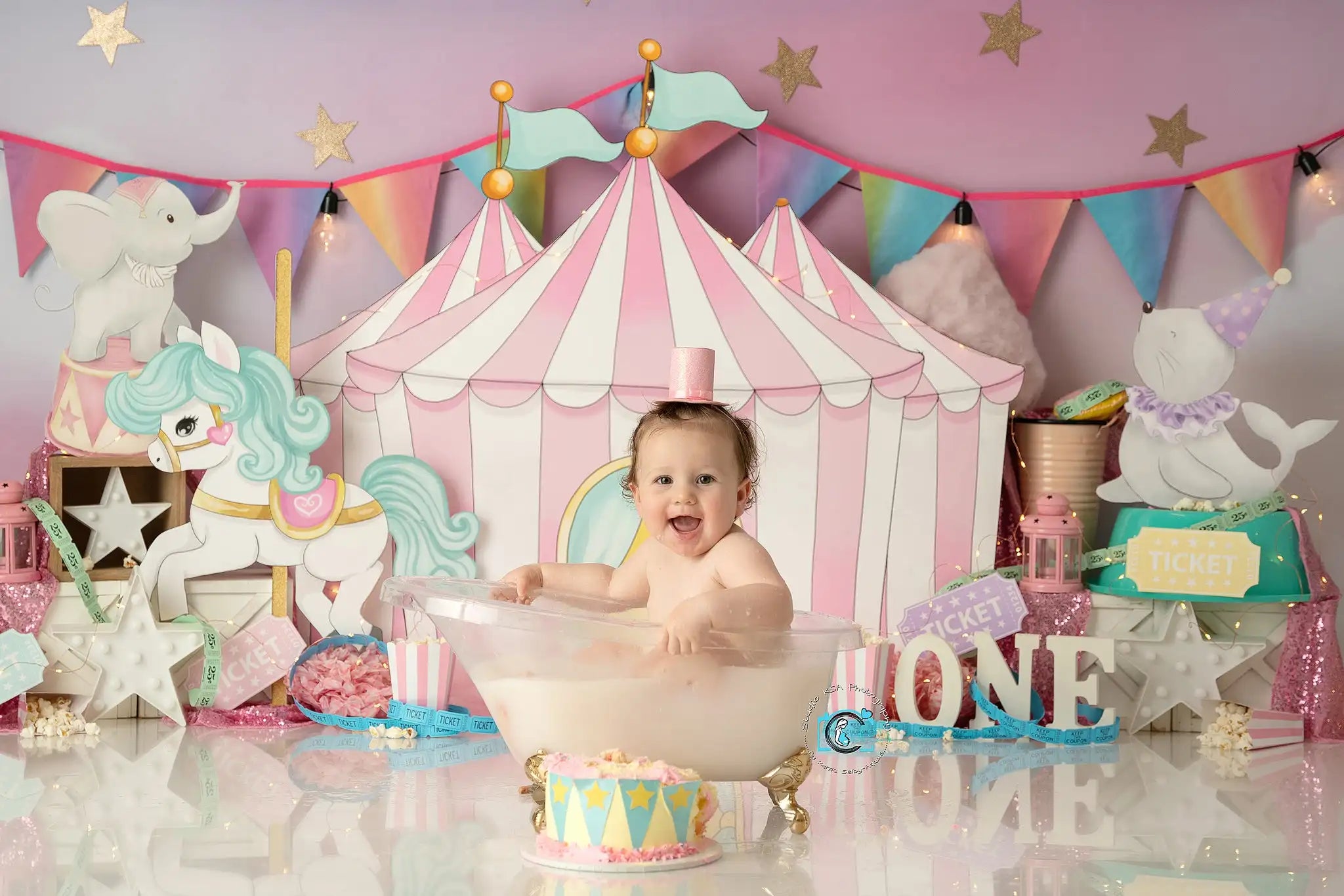 Balloons Garland Photography Backdrop Circus Unicorn Rainbow Kids Baby Cake Smash Photocall Decors Birthday Studio Backgrounds