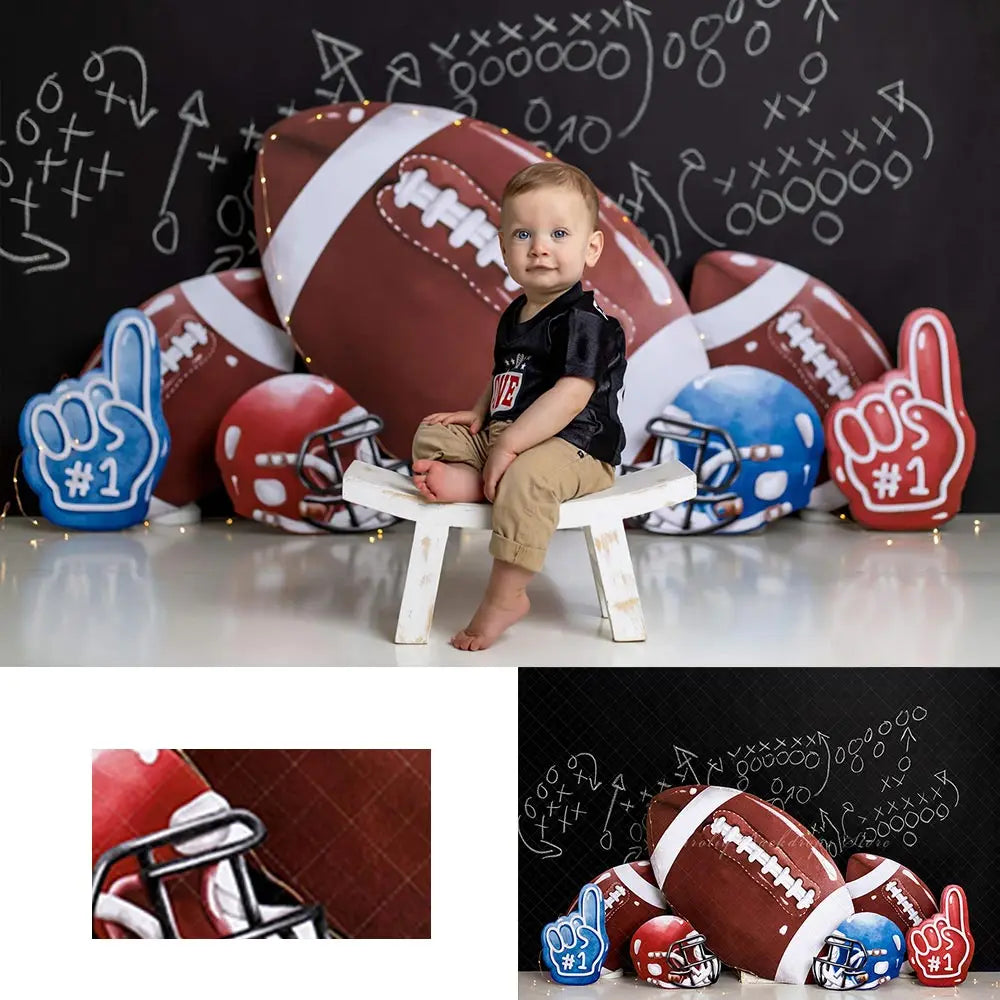 Sports Theme Birthday Backdrop Kickoff Time Boys Kids Cake Smash Photography Props Child Adult Studio Backgrounds