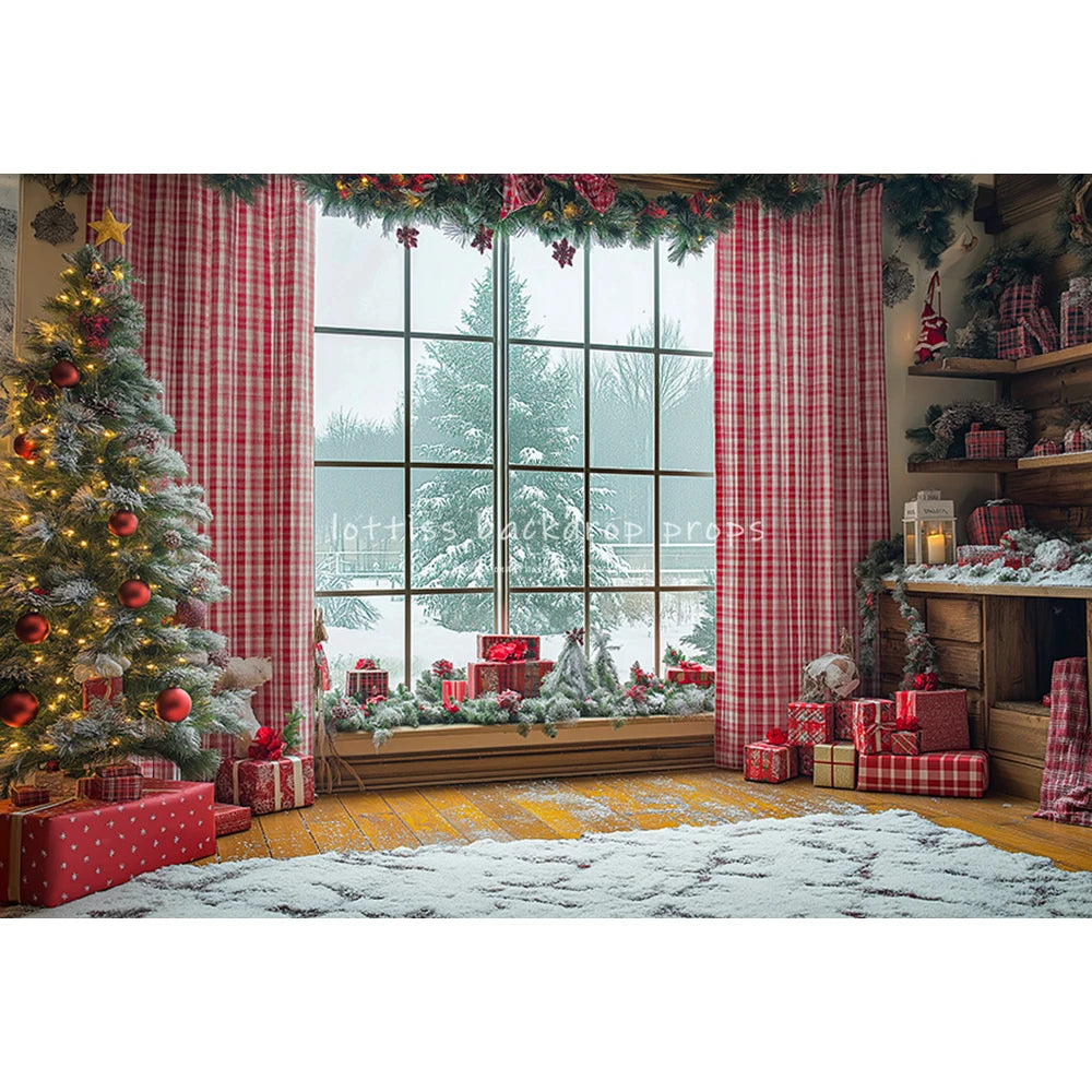 Christmas Windows Fireplace Backdrops Kids Adult Photography Child Photocall Xmas Trees Wreath Curtains Winter Backgrounds