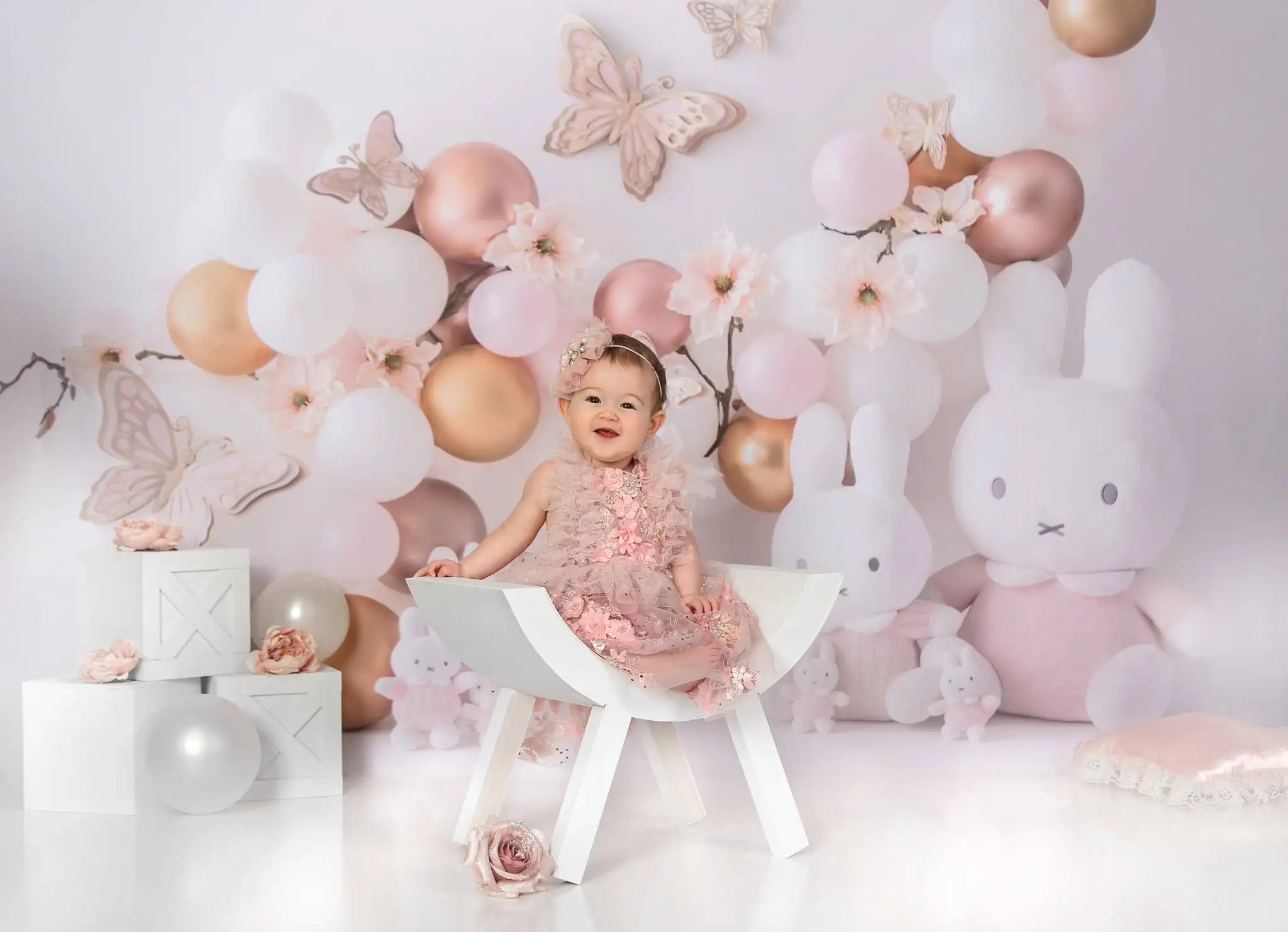 Butterflies Bunnies Blossoms Backdrops Kids Baby Easter Photography Child Girl Photocall Spring Balloons Photo Backgrounds