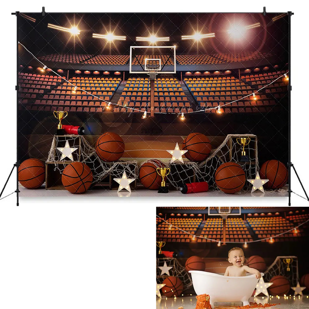 Basketball Court Backdrop Kids Baby 1st Birthday Photocall Decors Child Boys Adult Sport Cake Smash Photography Backgrounds