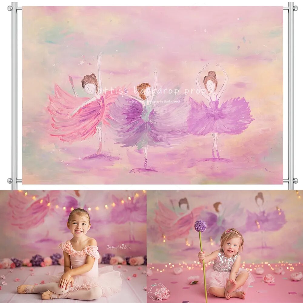 Ballerina Girl Photogrphy Backdrops Child Birthday Cakesmash Photocall Props Baby Kids Ballet Dancing Portrait Background