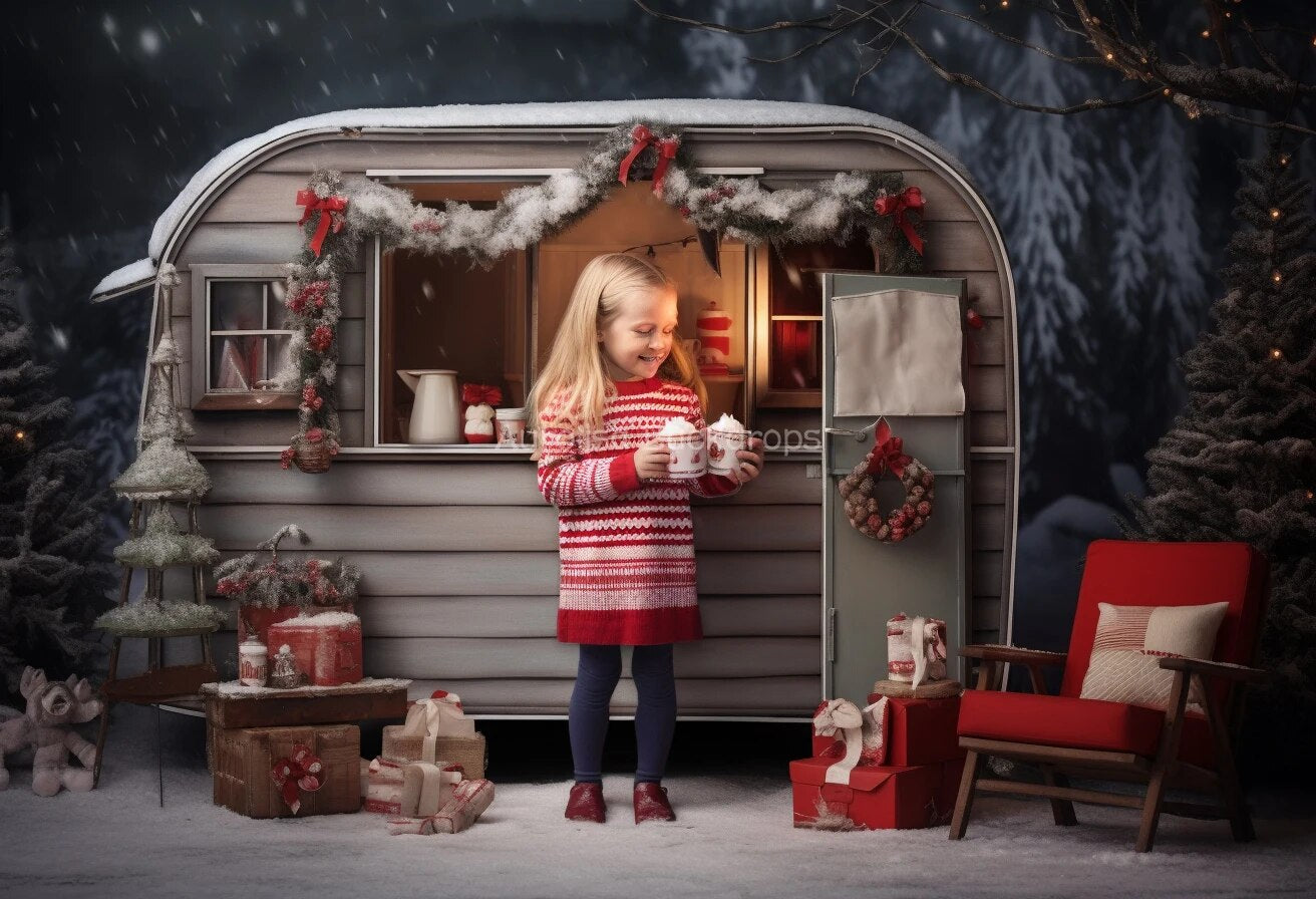 Hot Chocolate Cart With Christmas Decorations Tree Backdrops Kids Baby Photography Child Adult Photocall Xmas Store Background