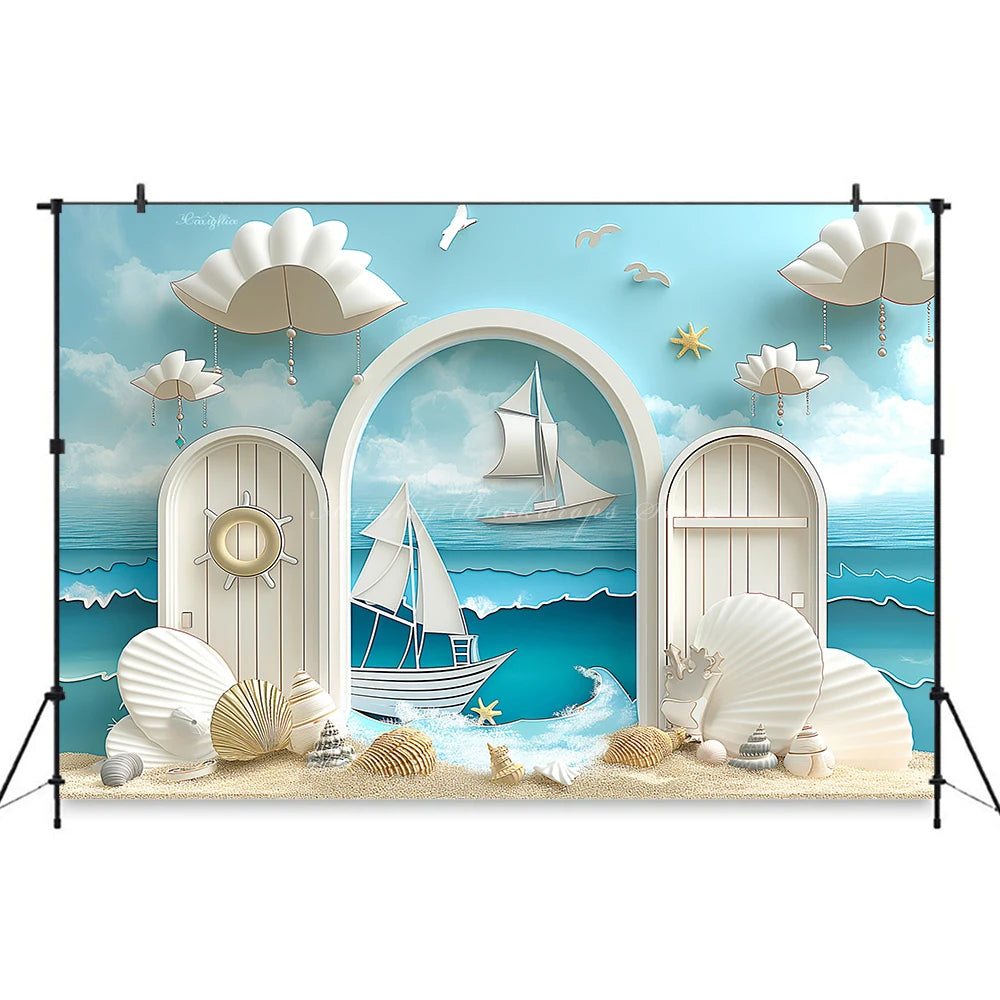 Summer Beach and Shells Photography Backdrop Wind Chimes Kids Baby Cake Smash Photocall Decors Child Adult Birthday Backgrounds