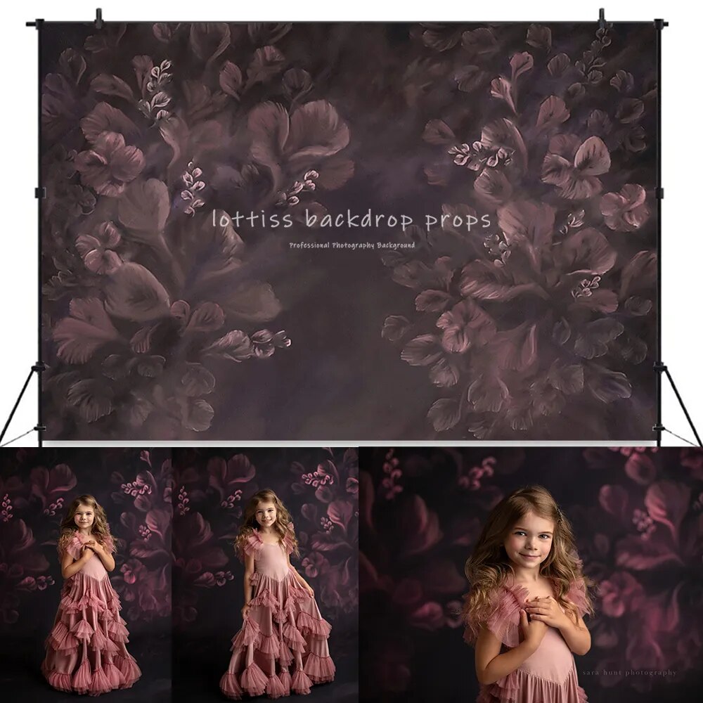 Oil Painting Floral Backdrop Photography Pregnant Woman Art Girl Women's Background Dark Brown Flower Photo Studio Props