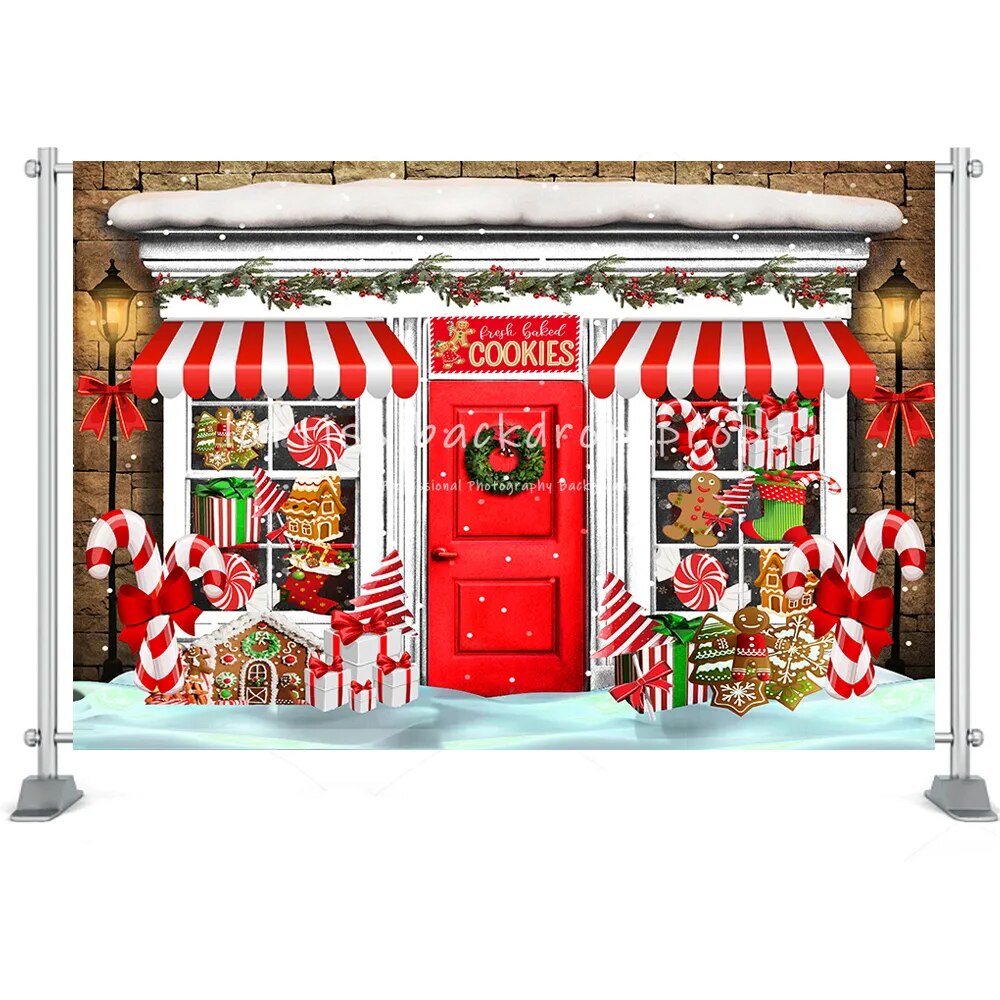 Christmas Toy Store Photography Backdrop Toy Horse Gingerbread House Xmas Room Kids Portrait Background Vintage Wood Door Decor