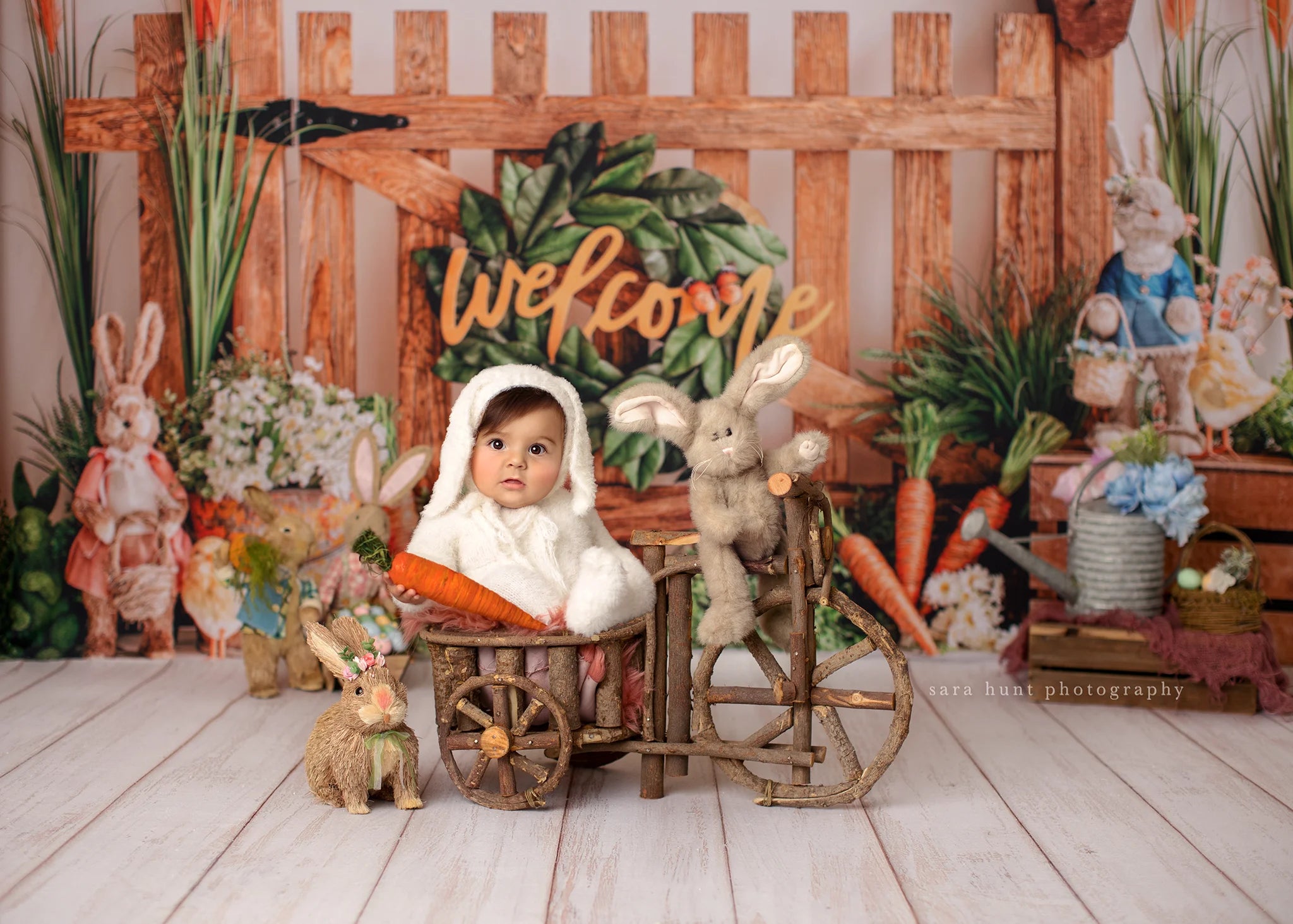 Spring Floral Garden Backdrops Kids Baby Photography Props Child Girl Birthday Cake Smash Photocall Bunny Flower Photo Backdrops