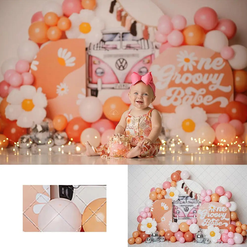 Flower Power Adventure Backdrop Balloon Arch Kids Baby Cake Smash Photocall Decors Girls Adult Birthday Studio Backgrounds