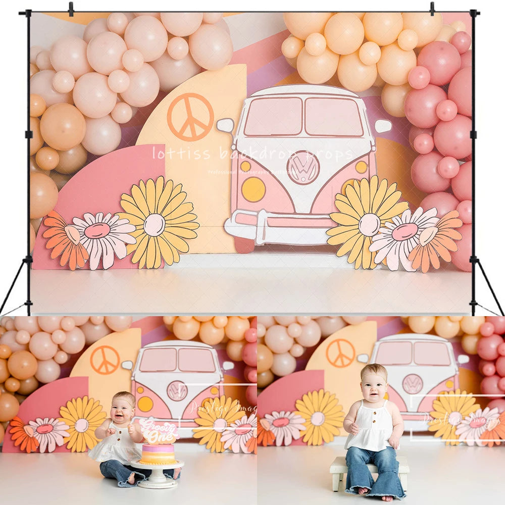 That 70s Party Backdrops Kids Baby Photography Props Boy Adult Photography Birthday Cake Smash Floral Bus Backgrounds