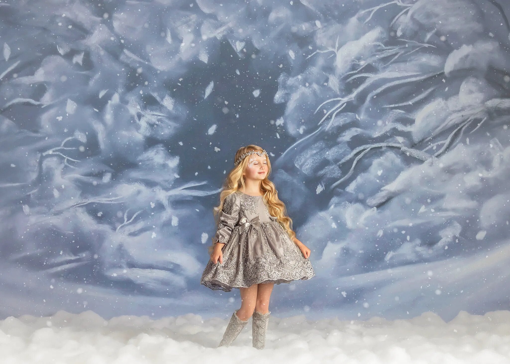 Noël serein chute de neige décors enfants photographie adulte enfant bébé Portrait fille Photocall noël hiver neige fond 