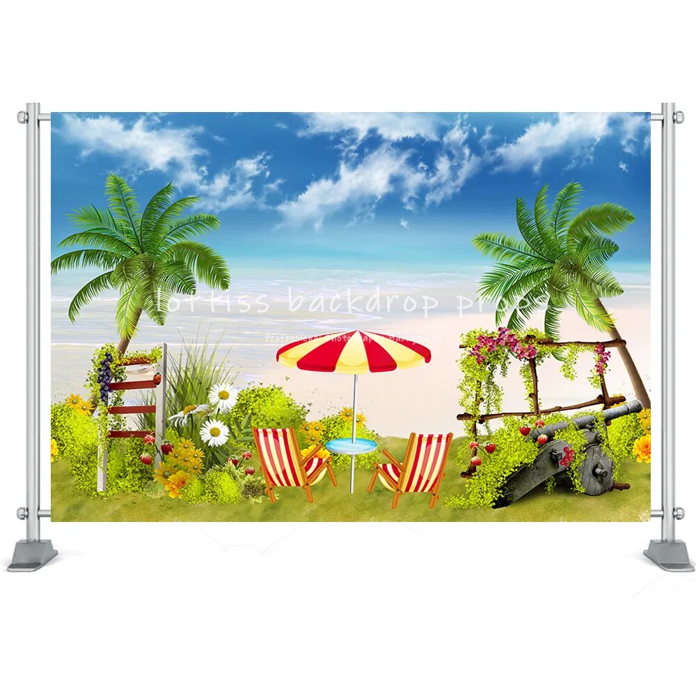 Summer Beach Backdrop Surfboard Van Palm Tree Holiday Seaside Photography Nature Scenery Baby Birthday Portrait Background