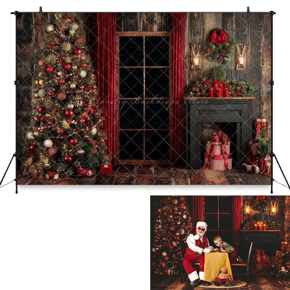 Christmas Fireside Gathering Photography Backdrop Window Frost Kids Baby Cake Smash Photocall Decors Birthday Photo Backgrounds