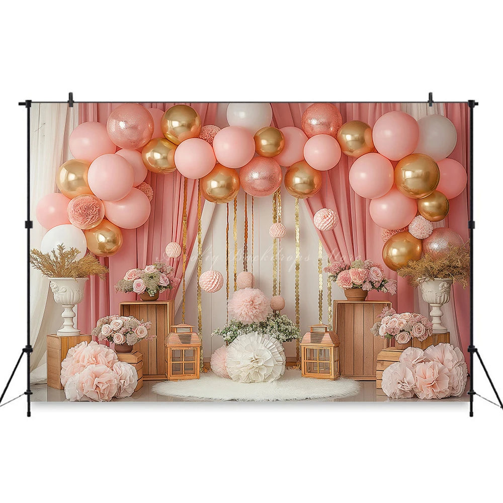 Royal Blue and Balloon Garland Photography Backdrop Kids Baby Cake Smash Photocall Decors Pink Balloon Arch Child Backgrounds