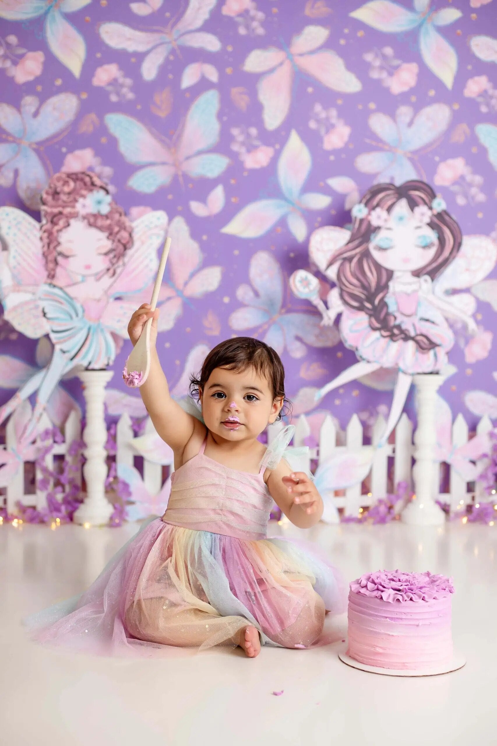 Purple Butterflies and Fairies Backdrops KIds Baby Cake Smash Birthday Photocall Props Child Photography Girl Ballet Background