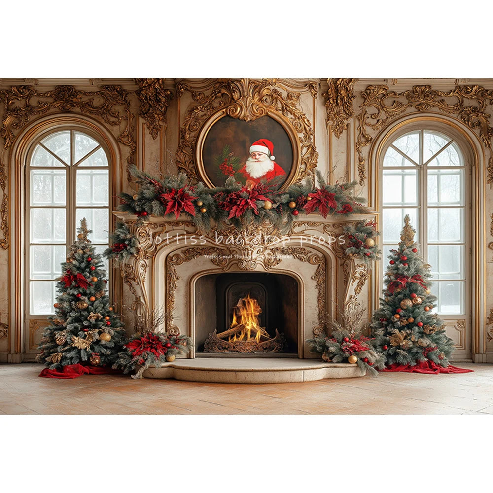 Santa Fireplace Living Room Backdrops Kids Adult Photography Child Baby Photocall Retro Castle Christmas Backgrounds