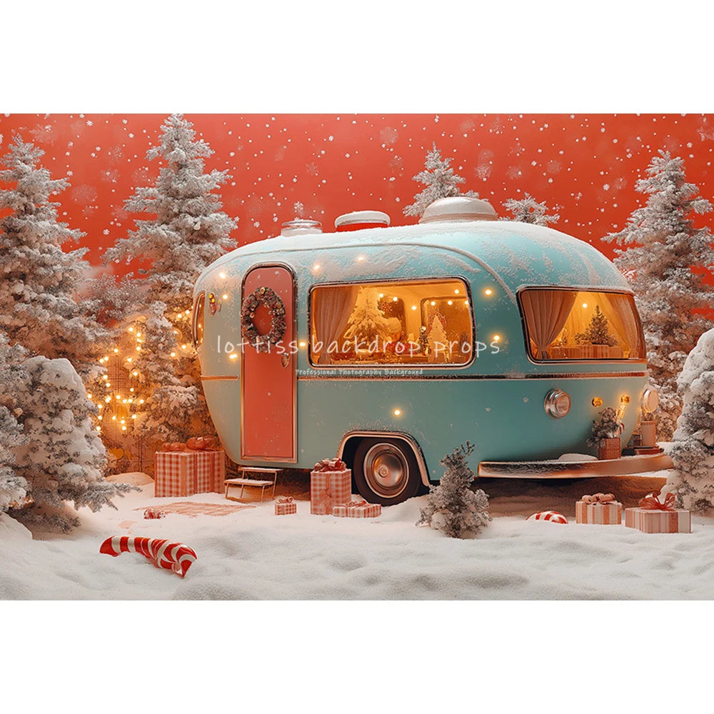 Christmas Truck Snowy House Backdrops Kids Family Photography Child Baby Photocall Snowflake Forest Xmas Bus Trees Backgrounds